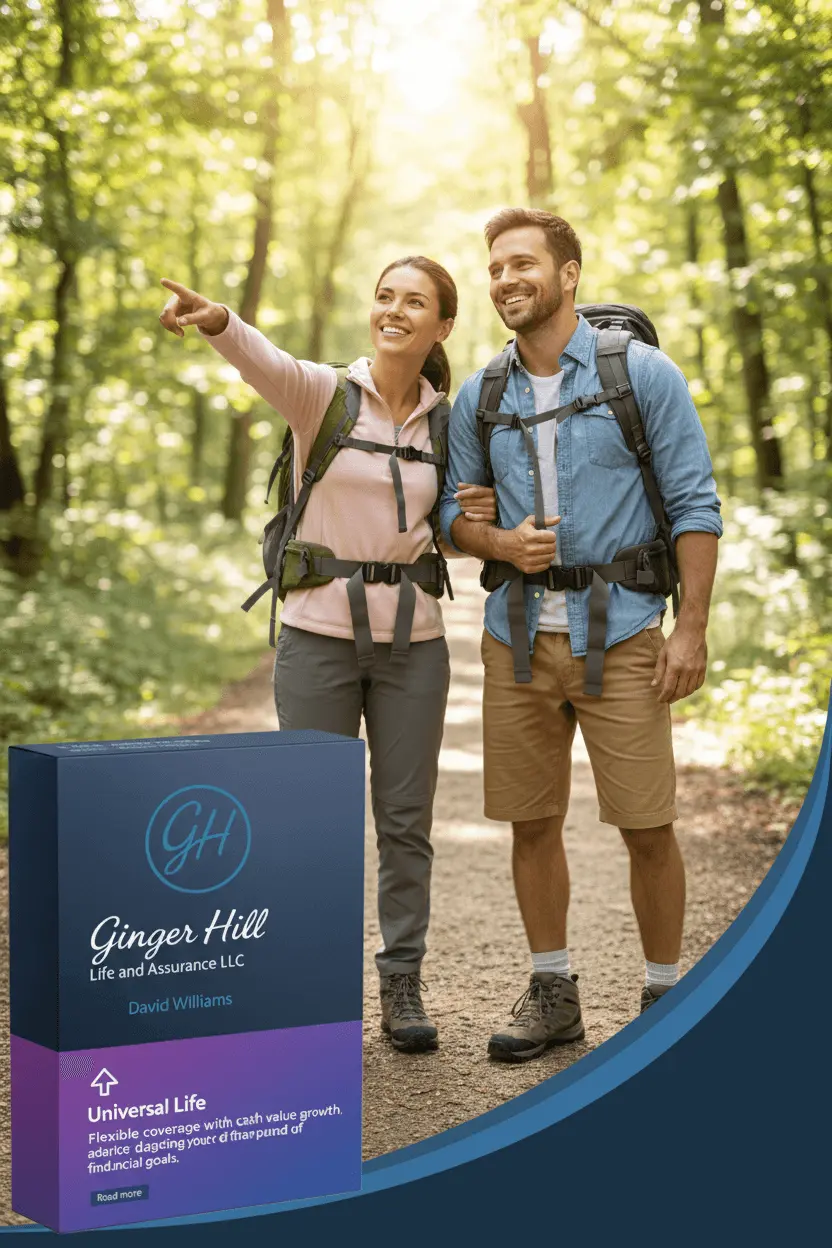Universal life insurance product card from Ginger Hill Insurance offering flexible protection with investment growth potential for long-term financial planning.
